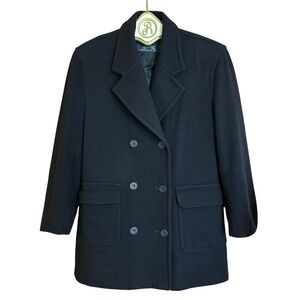 Vintage Burberry Wool Cashmere Coat size 10 Navy Blue Academia Classic Career
